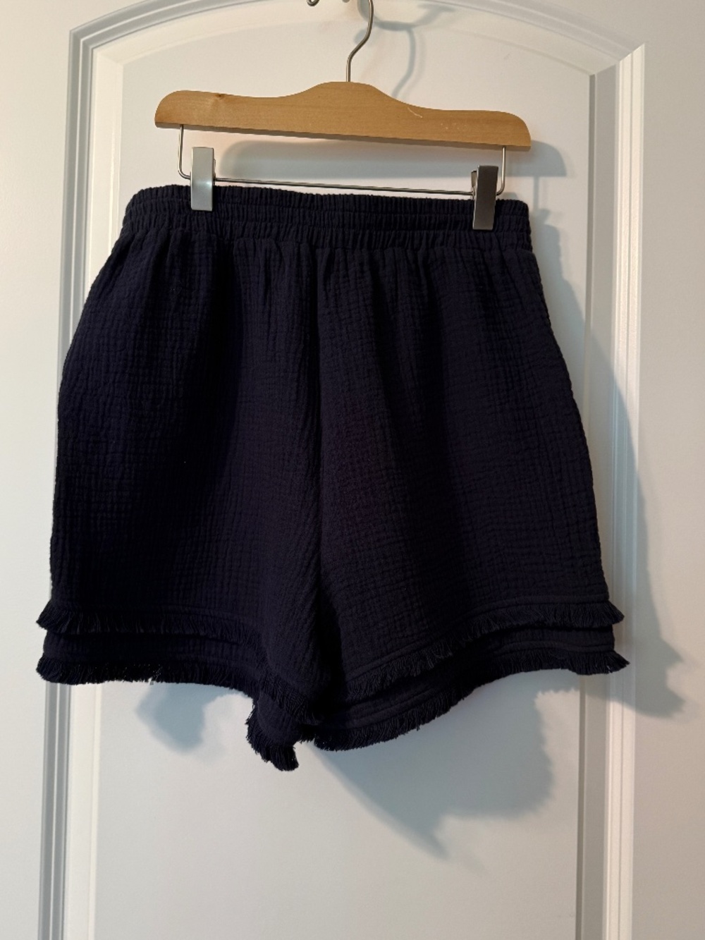 Navy Shorts fringe hem size small